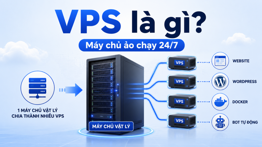 VPS là gì - máy chủ ảo chạy 24/7 cho website Docker và automation